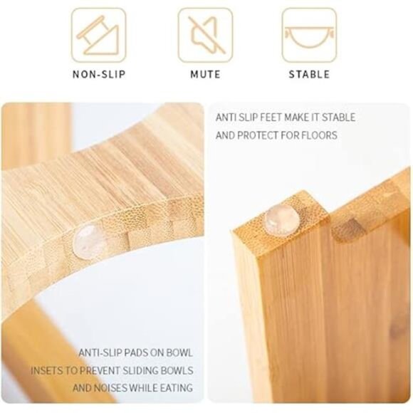 Raised Pet Bowls for Cats and Small Dogs, Bamboo Elevated Dog Cat Food Bowls - Picture 3 of 7